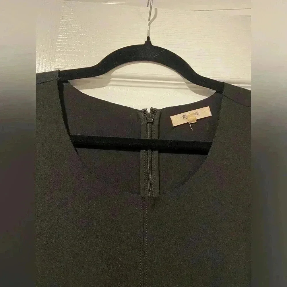 Madewell Stretchy Black Ribbed Mini Tank Dress Zip Back Bodycon Scuba Size Small - Picture 5 of 14